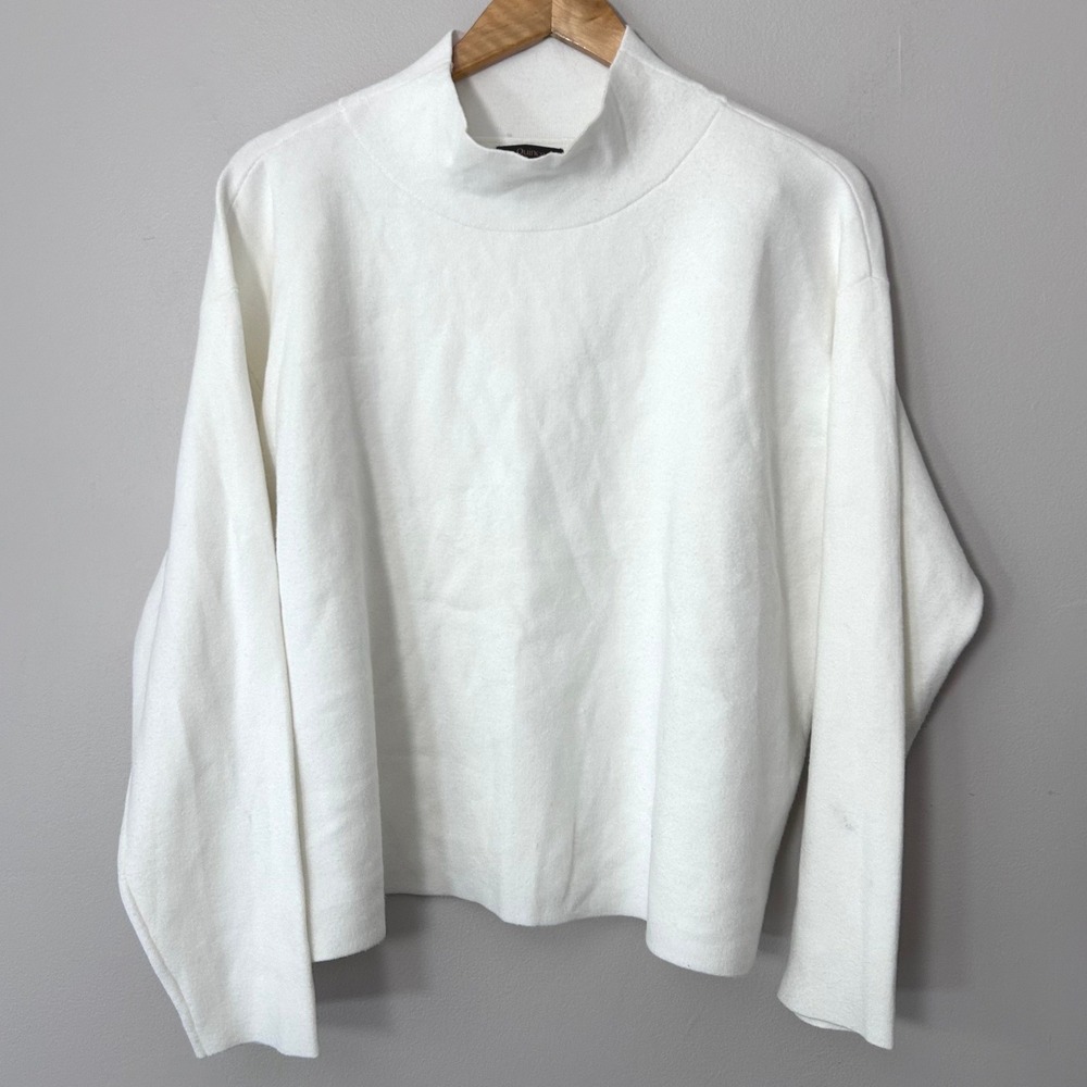 Quince Organic Cotton Mock Neck Sweater Womens L Ivory Relaxed Oversized Chic
